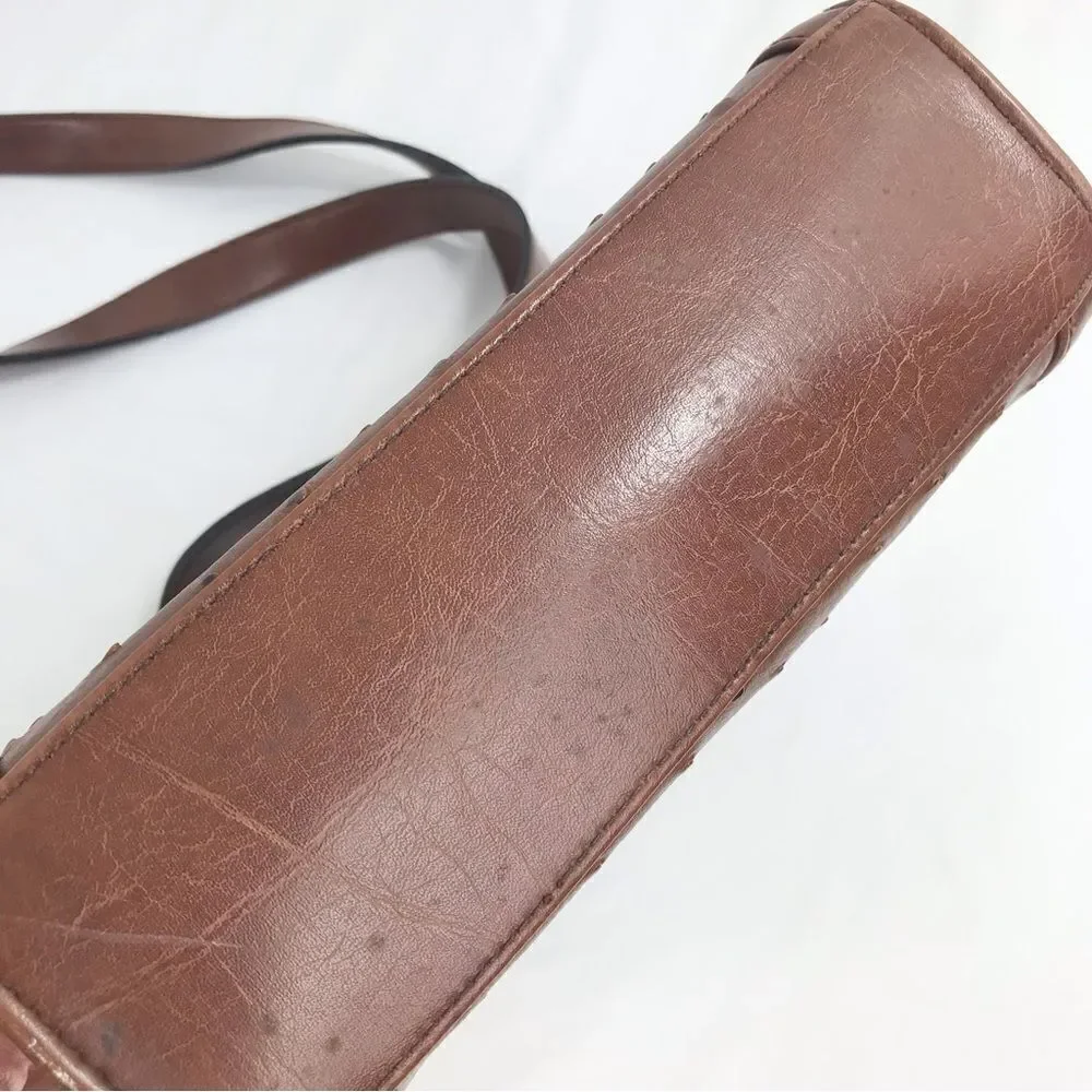 Carryland Brown Faux Ostrich Leather Flap Closure Retro Classic Shoulder Bag